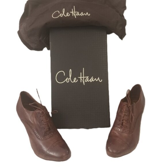 Cole Haan Dark Woodbury Leather Oxford Heels - Picture 1 of 6